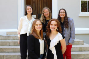 The University of Georgia’s 2022 Boren Scholars include, front row, Sydney Buchanan and Natalie Navarrete and, back row, Moriah Thomas, Leah Whitmoyer and Neely McCommons. Not pictured are Robert Fox, Lauren Harvey and Dana Newman.